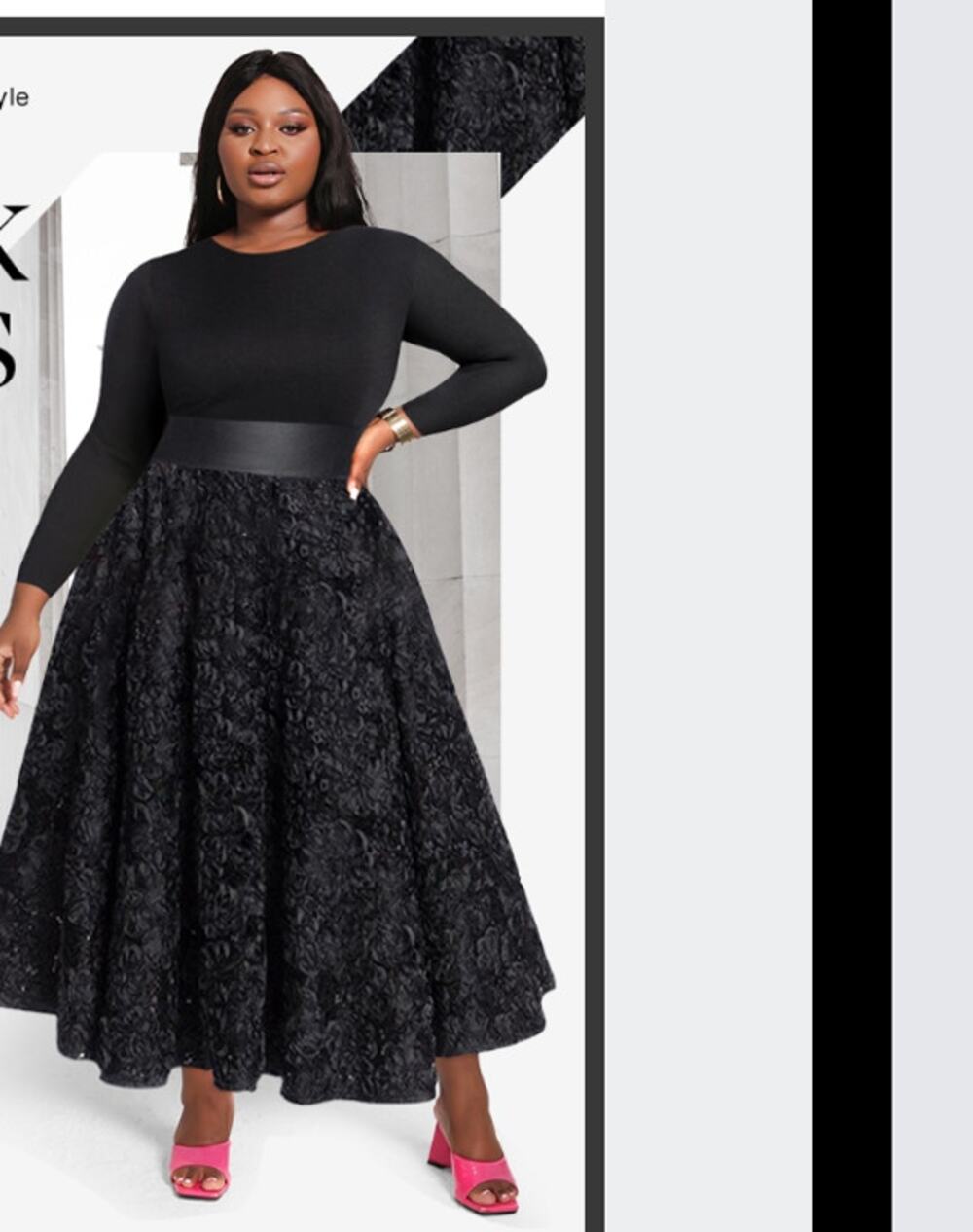 NWT Xpluswear Crewneck Long Sleeve Lace A Line Dress Black Size XXL